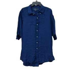 Ralph Lauren Blake 100% Linen Shirt Size XL Button Down Short Sleeve Blue AA12-1